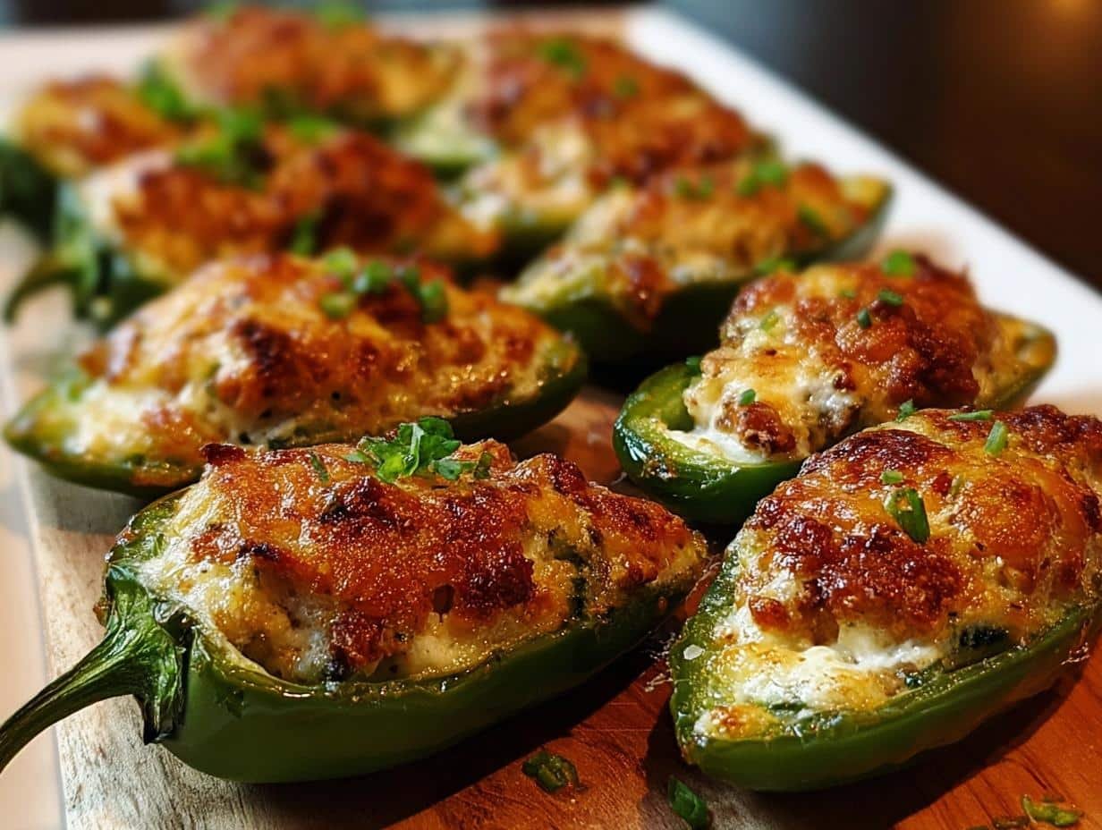 Baked Jalapeno Poppers Creamy - finished poppers on a baking sheet