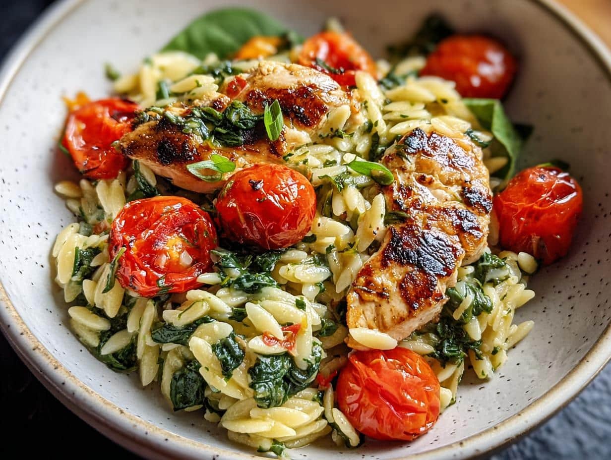 Delicious Chicken Spinach Tomato Orzo Meal - Chicken Spinach Tomato Orzo - main visual representation