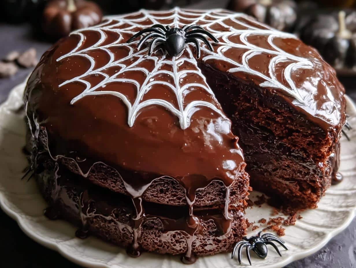 Spiderweb Chocolate Cake: Spooky, Moist Delight 2 Spiderweb Chocolate Cake: Spooky, Moist Delight - Spiderweb Chocolate Cake - additional detail