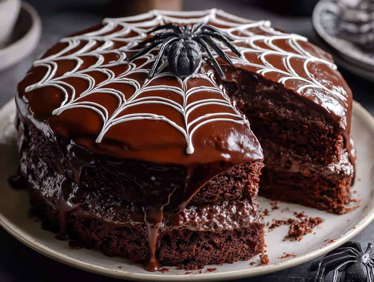 Spiderweb Chocolate Cake: Spooky, Moist Delight 1 Spiderweb Chocolate Cake