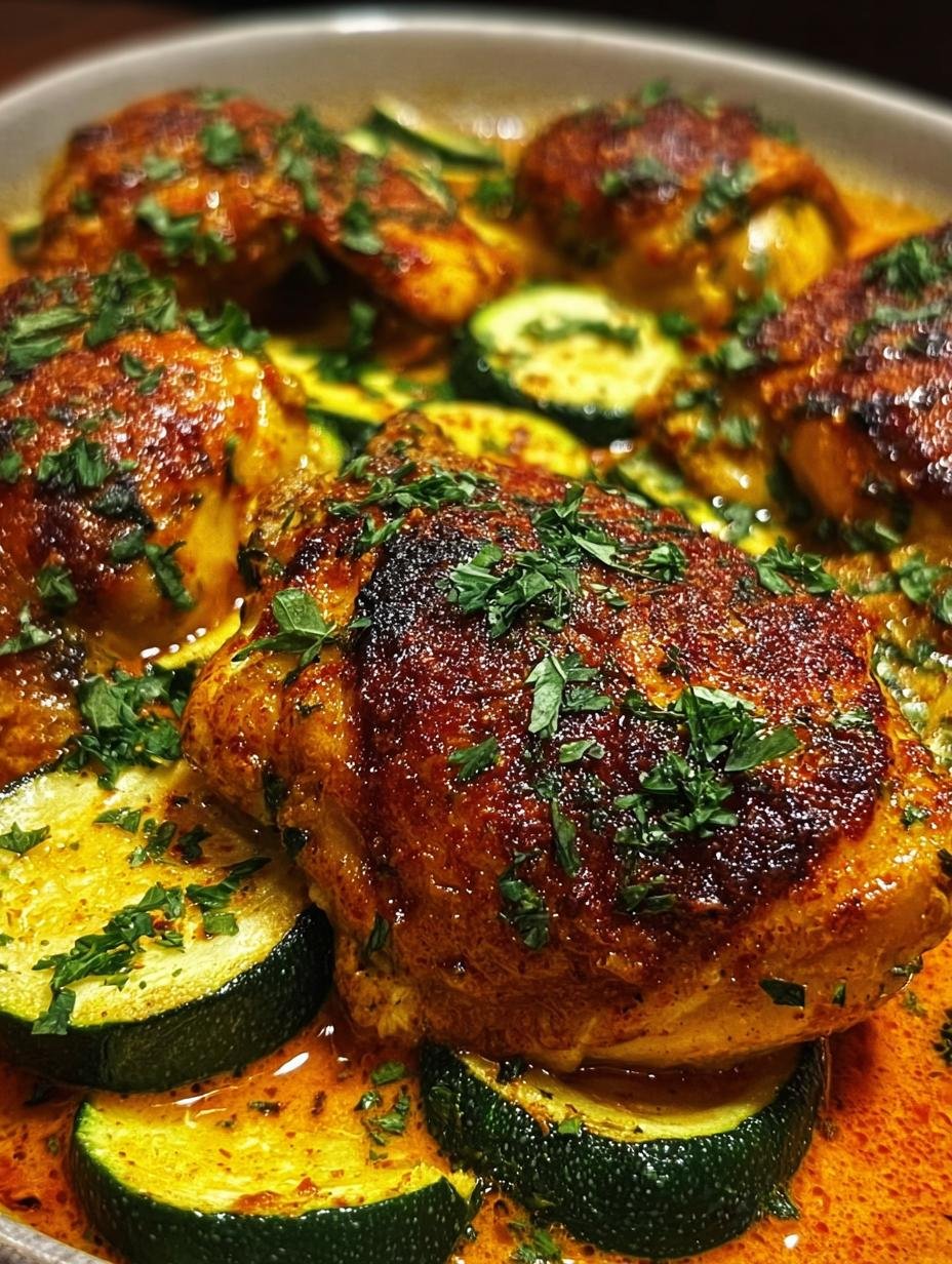 Creamy Paprika Roasted Chicken with Zucchini and Cream Sauce