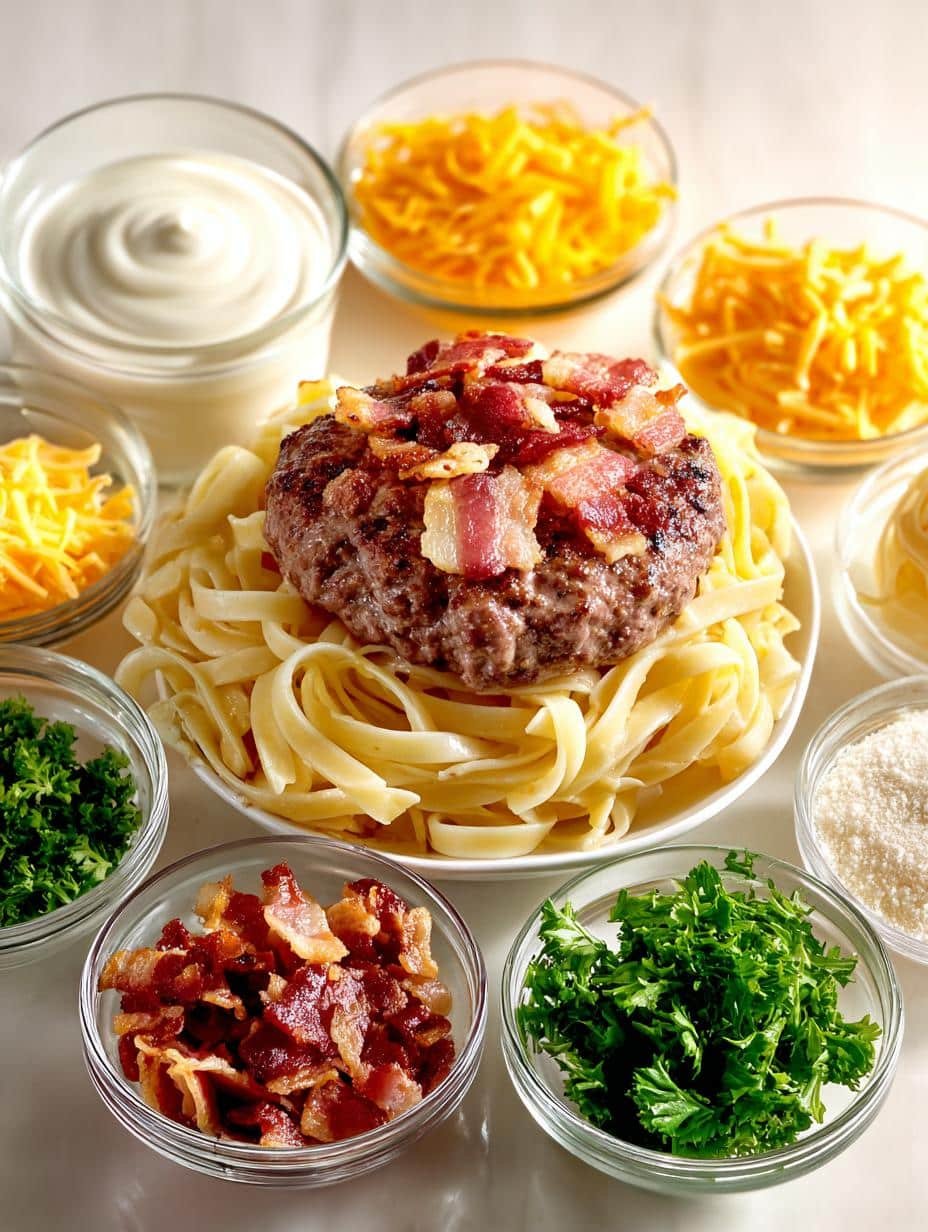 Loaded Bacon Cheeseburger Alfredo: 30-Minute Comfort Food - Loaded Bacon Cheeseburger Alfredo - main visual representation