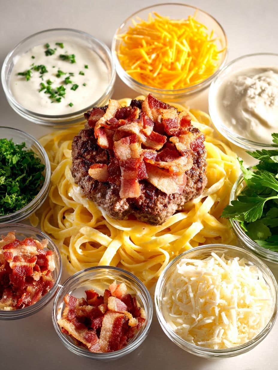 Loaded Bacon Cheeseburger Alfredo: 30-Minute Comfort Food - Loaded Bacon Cheeseburger Alfredo - additional detail