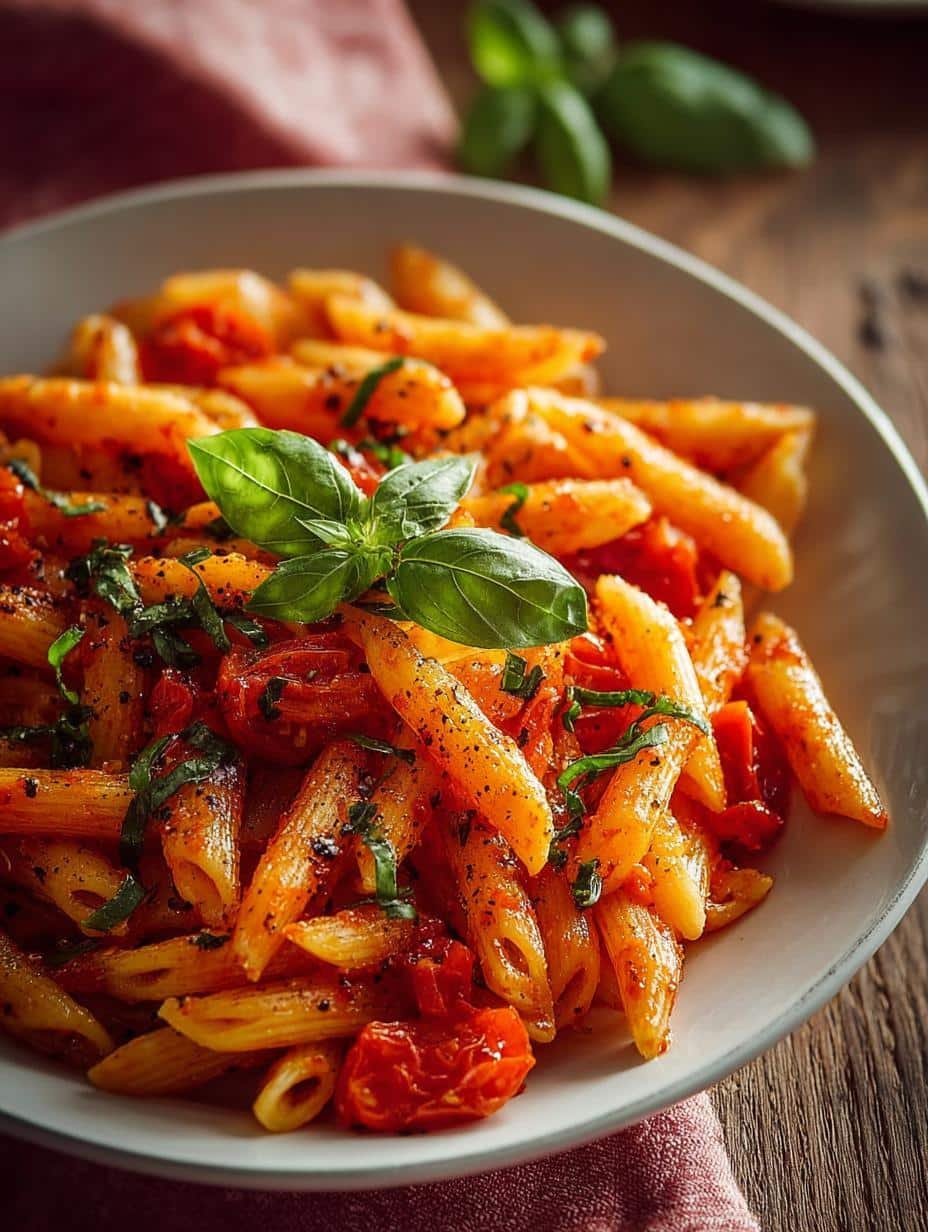 Delicious Penne Pomodoro with Fresh Basil in 10 Minutes - Penne Pomodoro with Fresh - main visual representation